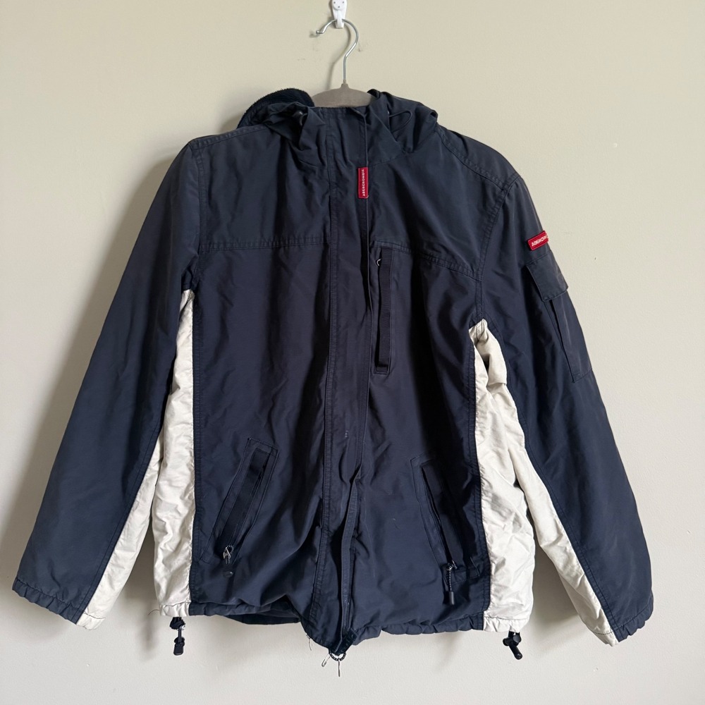 Vintage Abercrombie & Fitch A/92 Winter Ski Jacket Navy Blue Hooded Mens Small